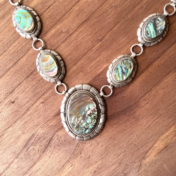 Vintage Abalone Shell Sterling Silver Necklace - Picture 1 of 6